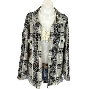 By Design Plaid Shacket Cardigan Sweater XXL Black Gray Oversize Relax Fit Ava